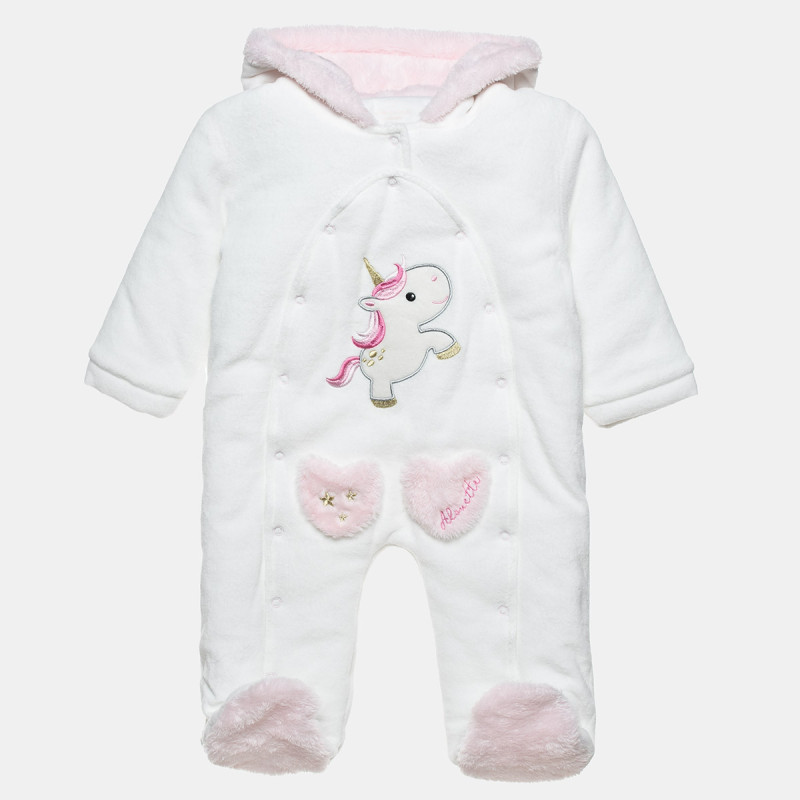 Pramsuit velour Tender Comforts with eco fur details (1-12 months)