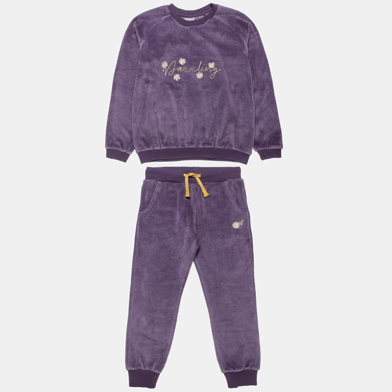 Tracksuit velour with embossed flowers and embroidery (6-16 years)