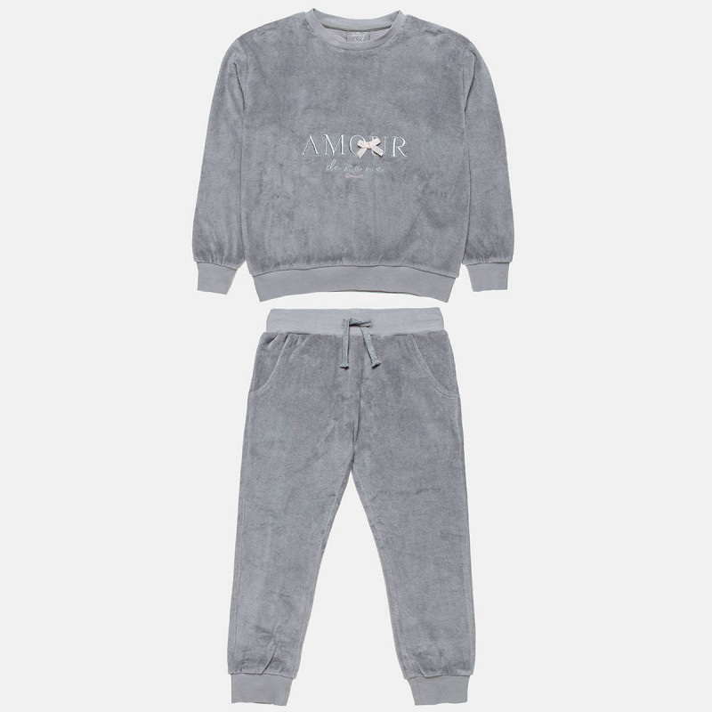 Tracksuit velour with a bow and embroidery (6-16 years)