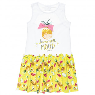 Dress with open back, print pineapple sequin and glitter detail (6-14 years)