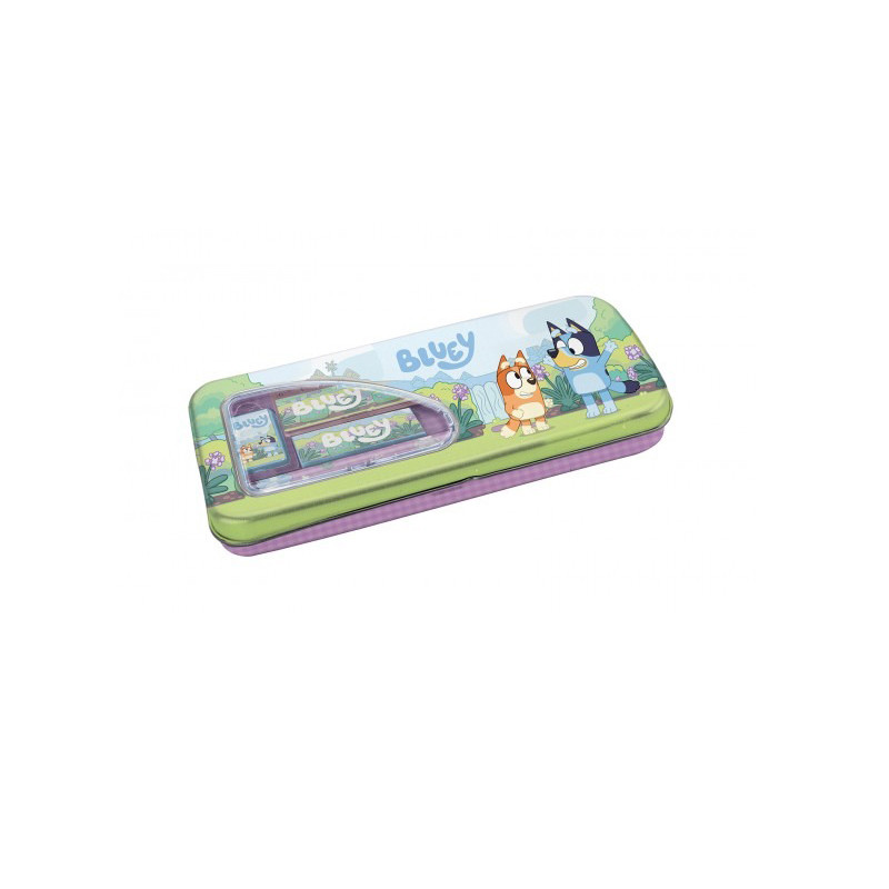 Metal pencil case with Bluey stationery