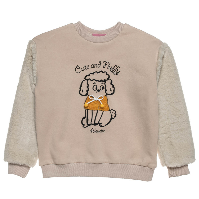 Long sleeve top   cotton fleece blend with eco fur (12 months-5 years)