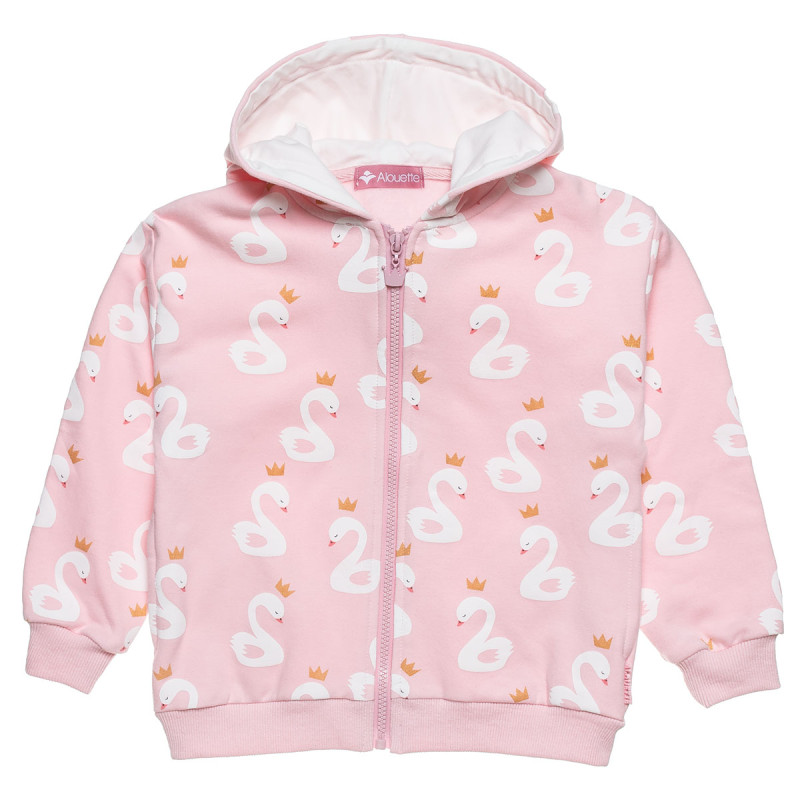 Zip hoodie cotton fleece blend with swan pattern (12 months-5 years)