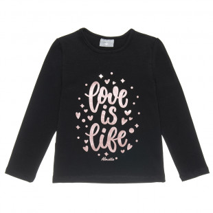 Long sleeve top with foil print "Love is life" (6-16 years)