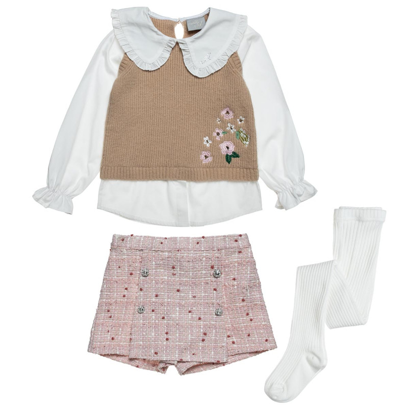 Set shirt with knitted top, shorts and tights (12 months-5 years)