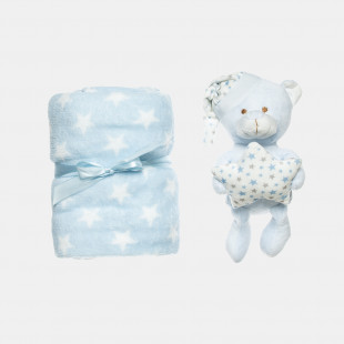 Velvet light blue blanket with plush toy (80x110cm)