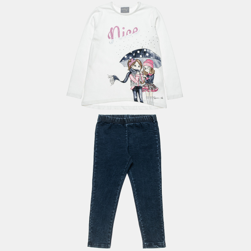 Set top with glitter details and denim leggings (6-14 years)