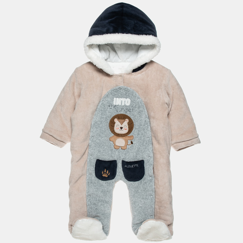 Pramsuit velour Tender Comforts with fur details and embroidery (1-12 months)